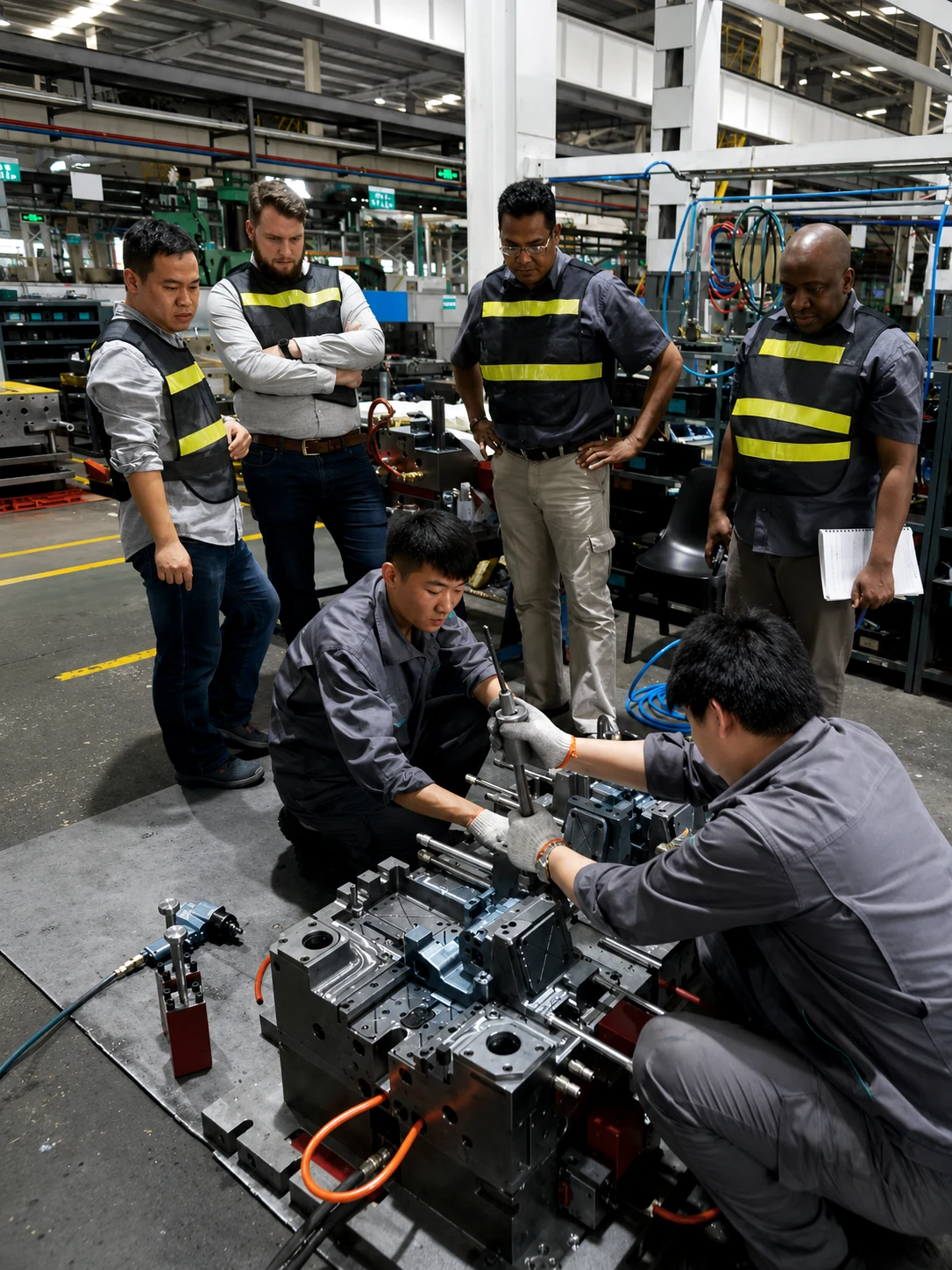 Tooling professionals collaborating in an industrial environment